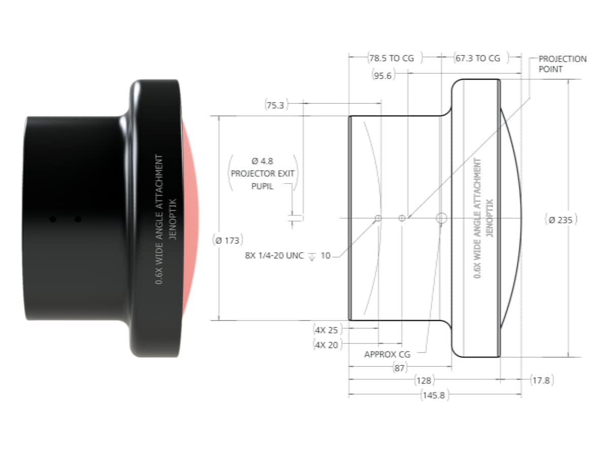 Projection lens adapter: technical drawing