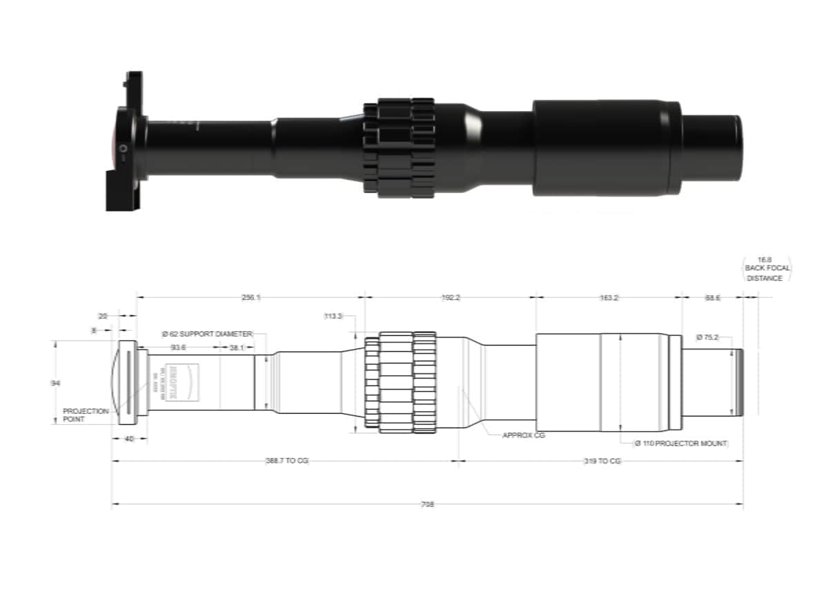 Technical drawing of projection lens JL4K-2 comparison Technical drawing of projection lens JL4K-2 comparison