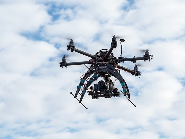 Infrared aerial imaging by drones and UAV equipped with infrared cameras. Drones with sensors